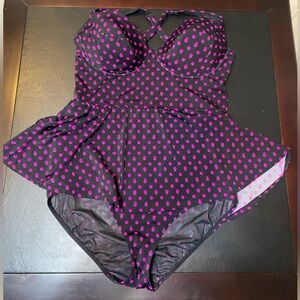 Black n pink skull dot print swim dress